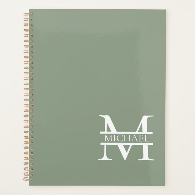 Agenda Monograma y nombre verde elegante y personalizado (Anverso)