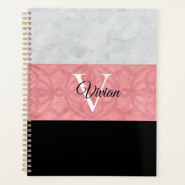 Agenda Monogramación De Batik Rosa Ruddy Y Acuarela Gris