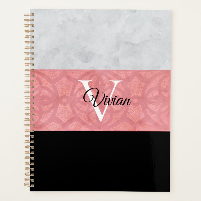 Agenda Monogramación De Batik Rosa Ruddy Y Acuarela Gris (Anverso)