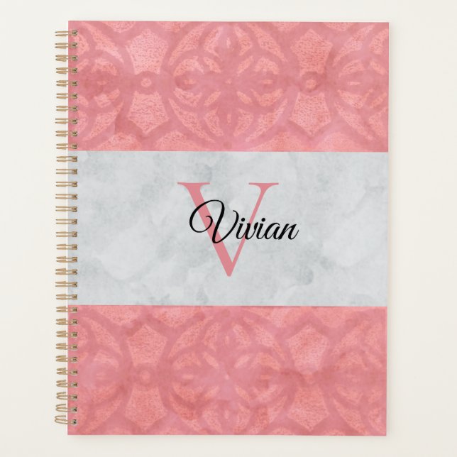 Agenda Monogramación De Batik Rosa Ruddy Y Acuarela Gris (Anverso)