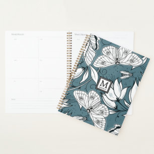 Agenda Monogramación de floral de mariposa verde verde a