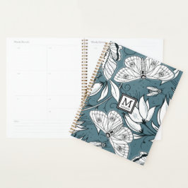 Agenda Monogramación de floral de mariposa verde verde az