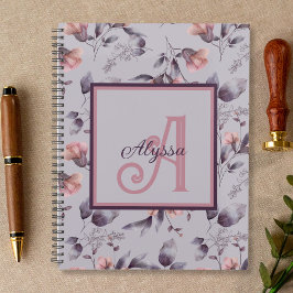 Agenda Monogramación inicial y nombre de la floral púrpur