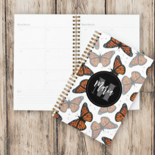 Agenda Monogramada de mariposa monarca moderna y elegante