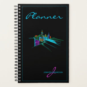 Agenda Monogramada moderna Black Elegant Vibrant City