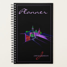 Agenda Monogramada moderna Black Elegant Vibrant City