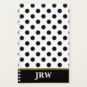 Agenda Monogramado con punto de polka blanco y negro