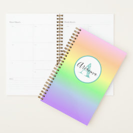 Agenda Monogramado de arcoiris pastel personalizado