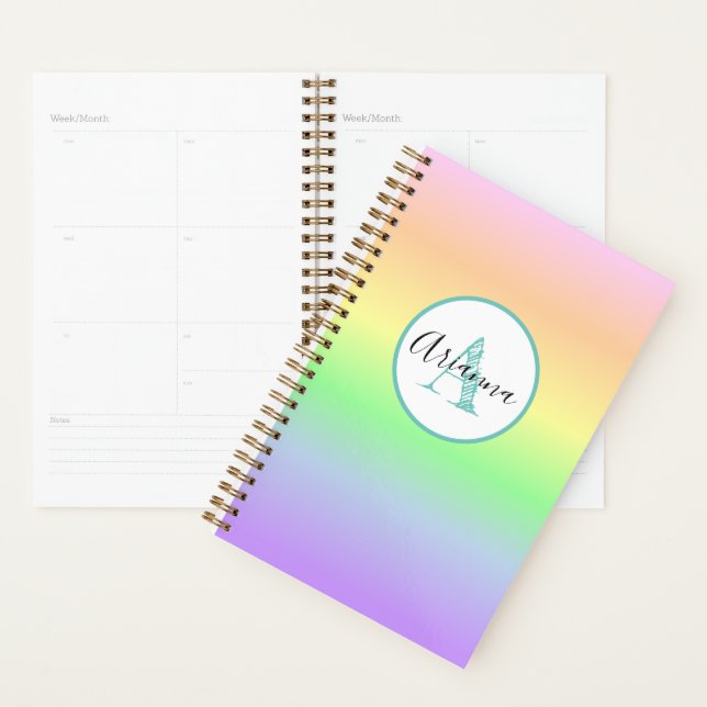 Agenda Monogramado de arcoiris pastel personalizado (Demostración)