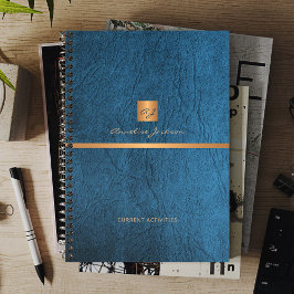 Agenda Monogramado de oro de cuero azul elegante de 2026