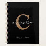 Agenda Monogramado de oro negro simple y elegante<br><div class="desc">Moderno y simple elegante planificador monogramado de oro negro</div>