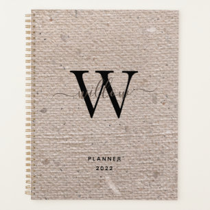 Agenda Monogramado de papel beige de época rústico