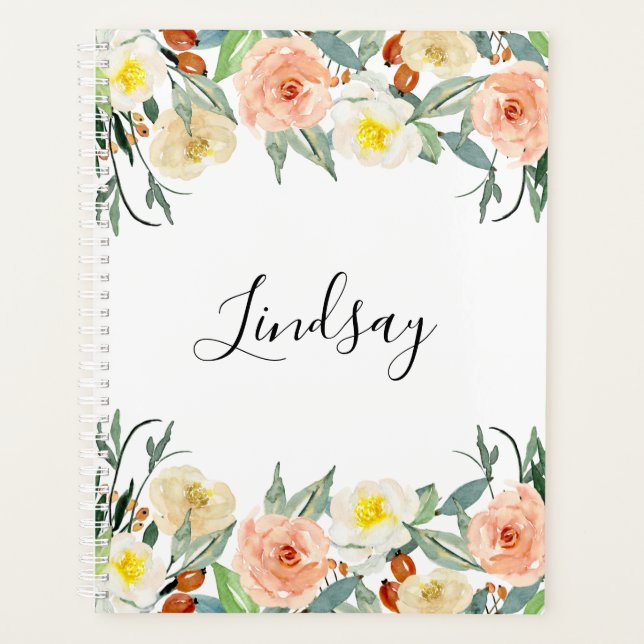 Agenda Monogramado de Peach Floral de moda (Anverso)