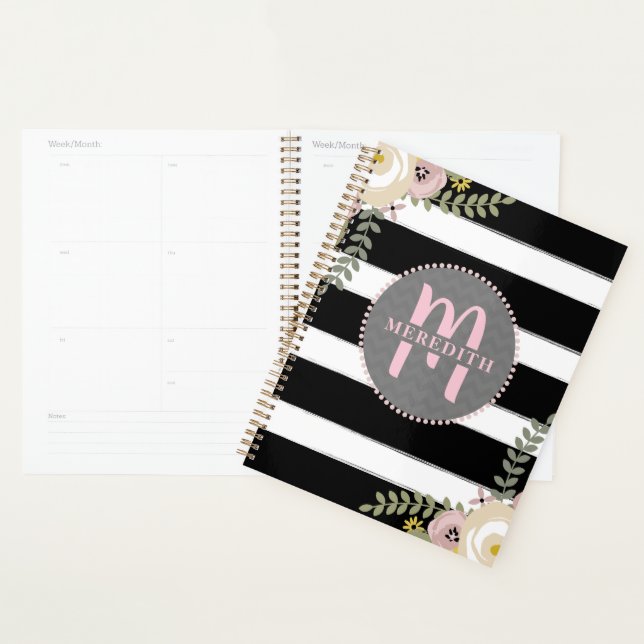 Agenda Monogramado Dusty Floral Stripes Planner (Demostración)