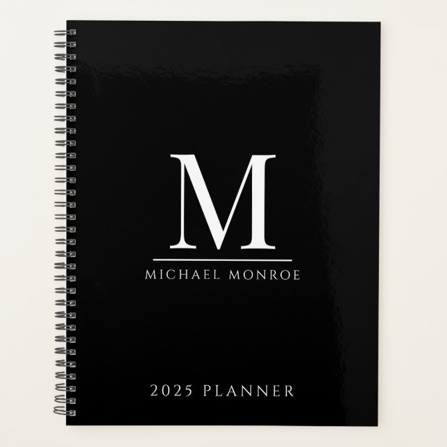 Agenda Monogramado Minimalista Gold Black Modern 2025 (Anverso)