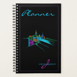 Agenda Monogramado Moderno Black Elegant Vibrant City Pla