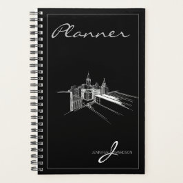 Agenda Monogramado Moderno Black Elegant Vibrant City Pla