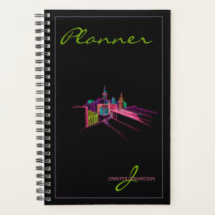 Agenda Monogramado Moderno Black Elegant Vibrant City Pla