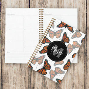 Agenda Monogramado Moderno Elegante Mariposas Sencillas