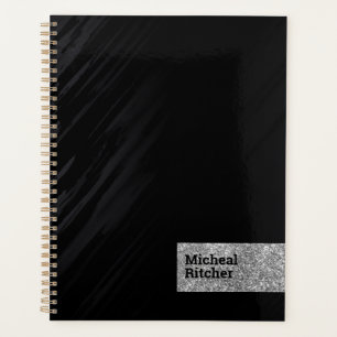 Agenda Monogramado personalizado moderno Purpurina Silver