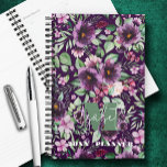 Agenda Monogramado Purple Peonies<br><div class="desc">Este planificador personalizado presenta su monograma y nombre en letras de moda sobre un fondo de peonías y hojas púrpura. Ideal para usted o un gran regalo para cualquier ocasión.</div>