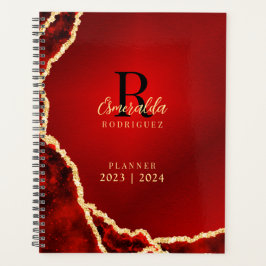 Agenda Monogramado Red Black Gold Agate 2023 2024 Elegant