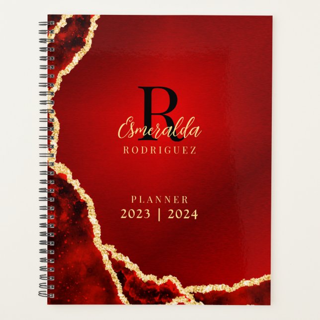 Agenda Monogramado Red Black Gold Agate 2023 2024 Elegant (Anverso)