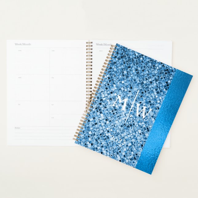 Agenda Monogramed Elegant Blue Purpurina Look Luxury (Demostración)