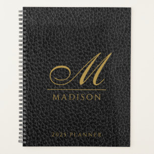Agenda Monogramed Elegant Gold Black Modern Planner 2025