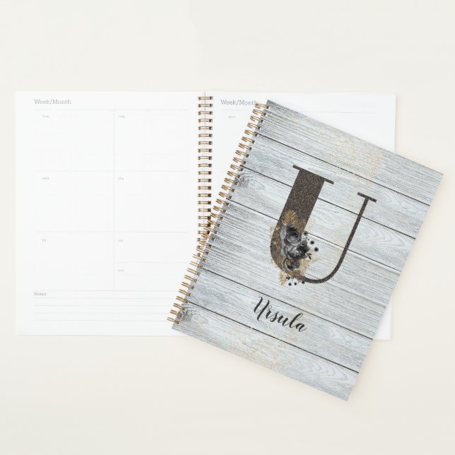 Agenda Monogramed Elegant Gótico moderno Rosa negro U (Demostración)