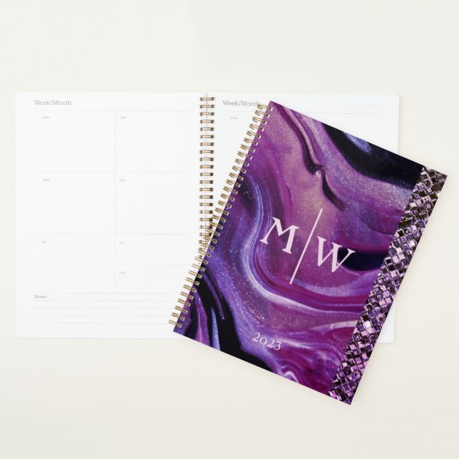 Agenda Monogramed Elegant Purple Marble Purpurina Luxury (Demostración)