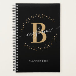 Agenda Monogramed Planner con nombre de oro negro de eleg