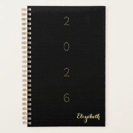 Agenda Monogrammed Black Gold Weekly Monthly 2026 Planner