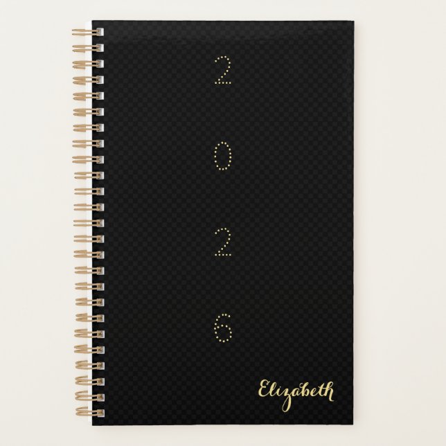 Agenda Monogrammed Black Gold Weekly Monthly 2026 Planner (Anverso)