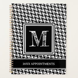 Agenda Monogramo clásico de Houndstoth negro y blanco