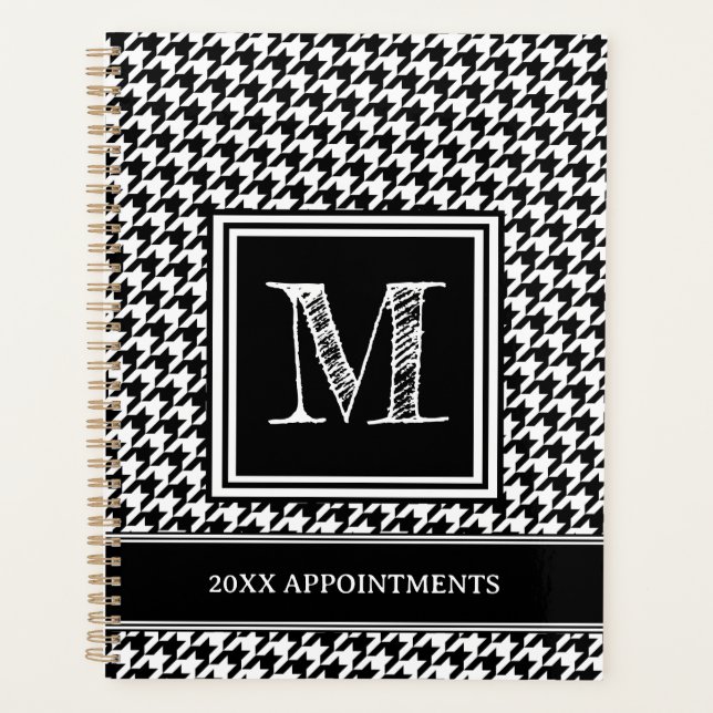 Agenda Monogramo clásico de Houndstoth negro y blanco (Anverso)