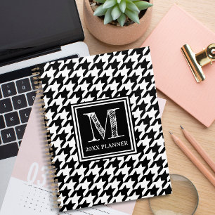 Agenda Monogramo clásico de Houndstoth negro y blanco
