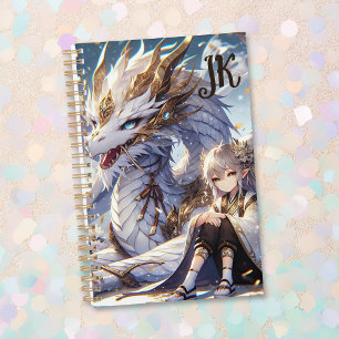 Agenda Monogramo de Anime Chica y Dragon Blanco y Oro