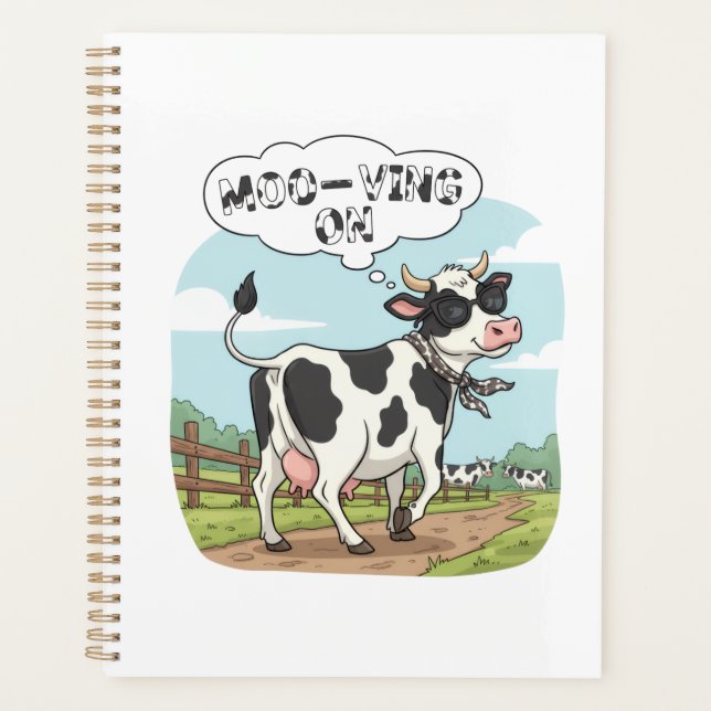 Agenda "Moo-ving On" Cow - Funny & Stylish Farm Humor! (Anverso)