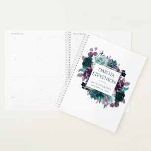 Agenda Moody Boho Personalizado floral Verde azulado y