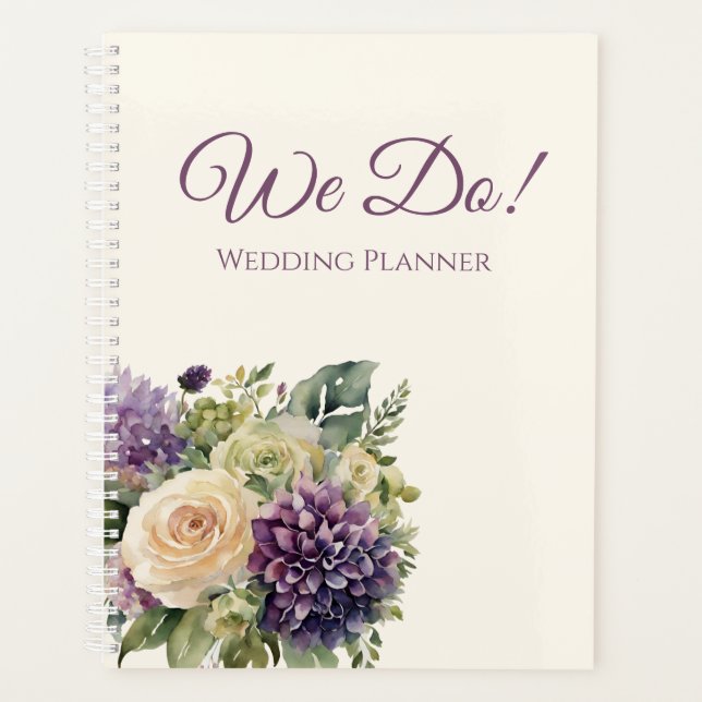 Agenda Moqueta de flores púrpura acuarela-Boda-planificad (Anverso)