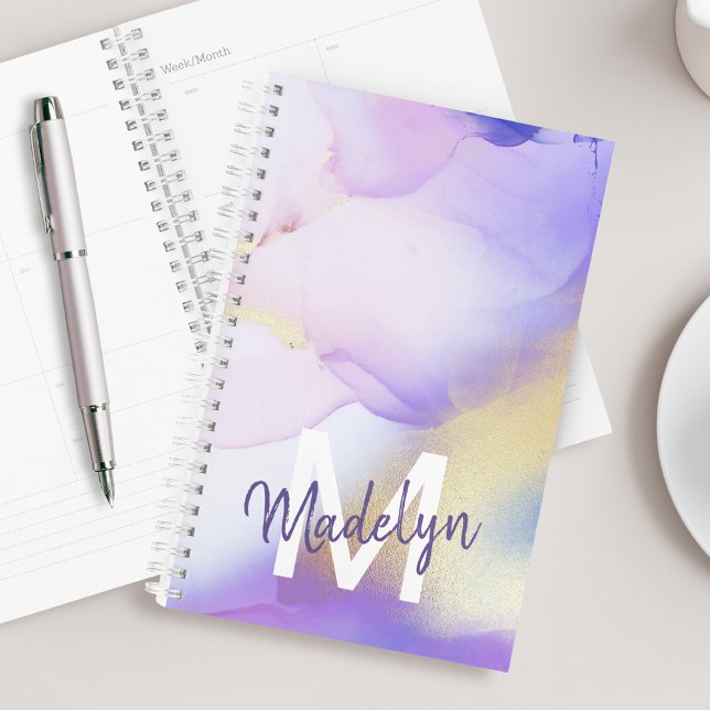 Agenda Morado acuarela Abstract Girly Luxury Monograma (Subido por el creador)