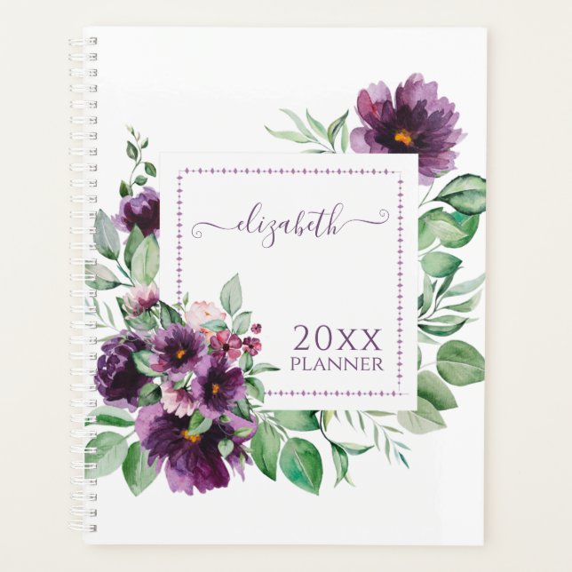 Agenda Morado acuarela Floral Botánica | Personalizado (Anverso)