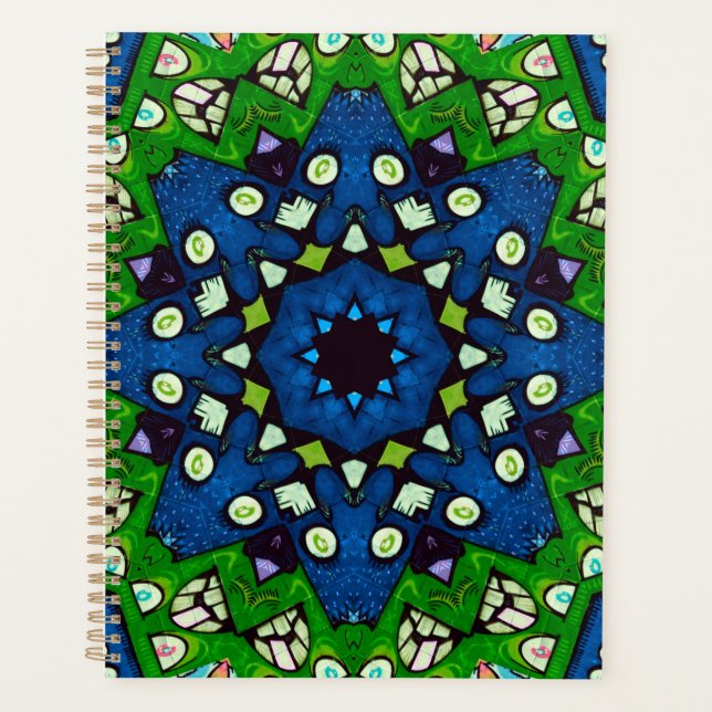Agenda Mosaic Blue Green Hippie Boho Mandala (Anverso)