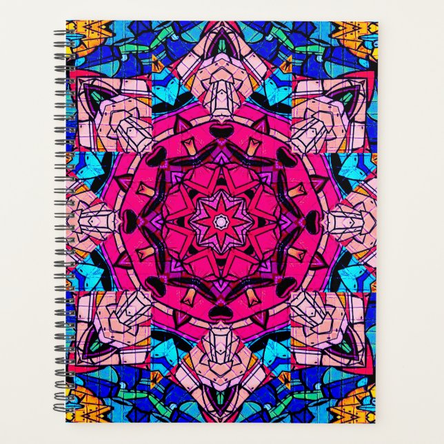Agenda Mosaico rosa Mandala Floral Psicodélico Retro (Anverso)