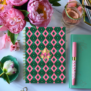 Agenda Motif de diamante rosa y verde de moda