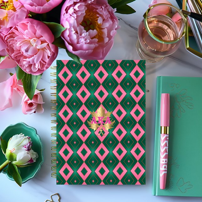Agenda Motif de diamante rosa y verde de moda (Stylish Pink and Green Monogrammed Daily Planner)