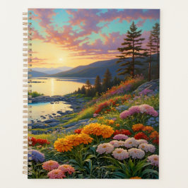 Agenda Mountain Lake Flowers Colorful Art