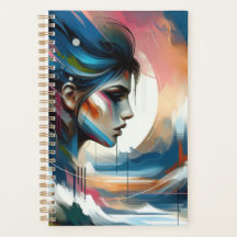 Mujer abstracta cara planner azul marrón