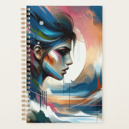 Agenda Mujer abstracta cara planner azul marrón